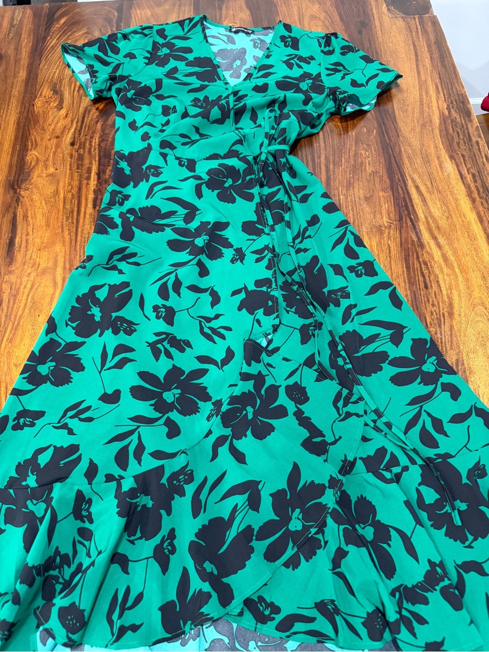 Emerald Green Floral Wrap Maxi Dress with Side Tie